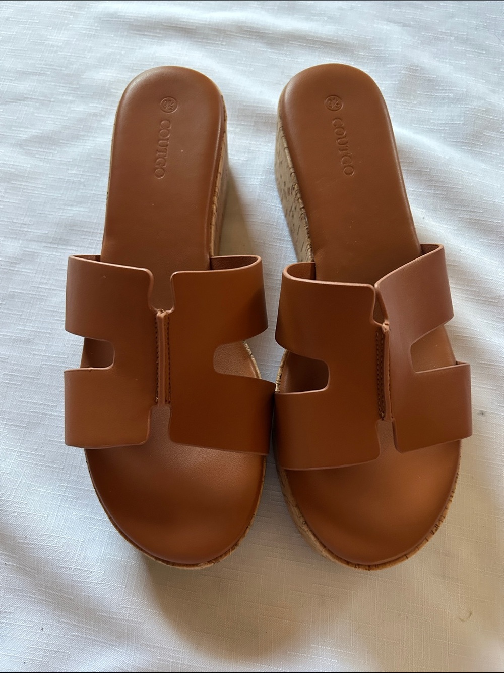 Tan Slide Sandals - Women's Leather Wedge Slides